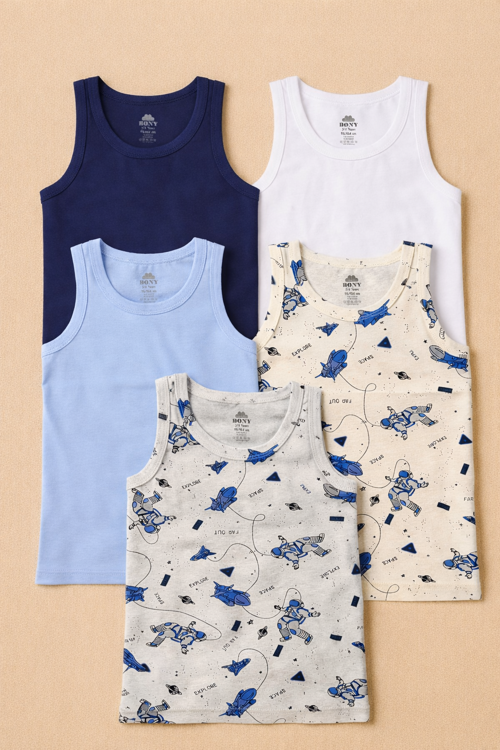 Erkek Çocuk Uzay Desenli 5'li Atlet