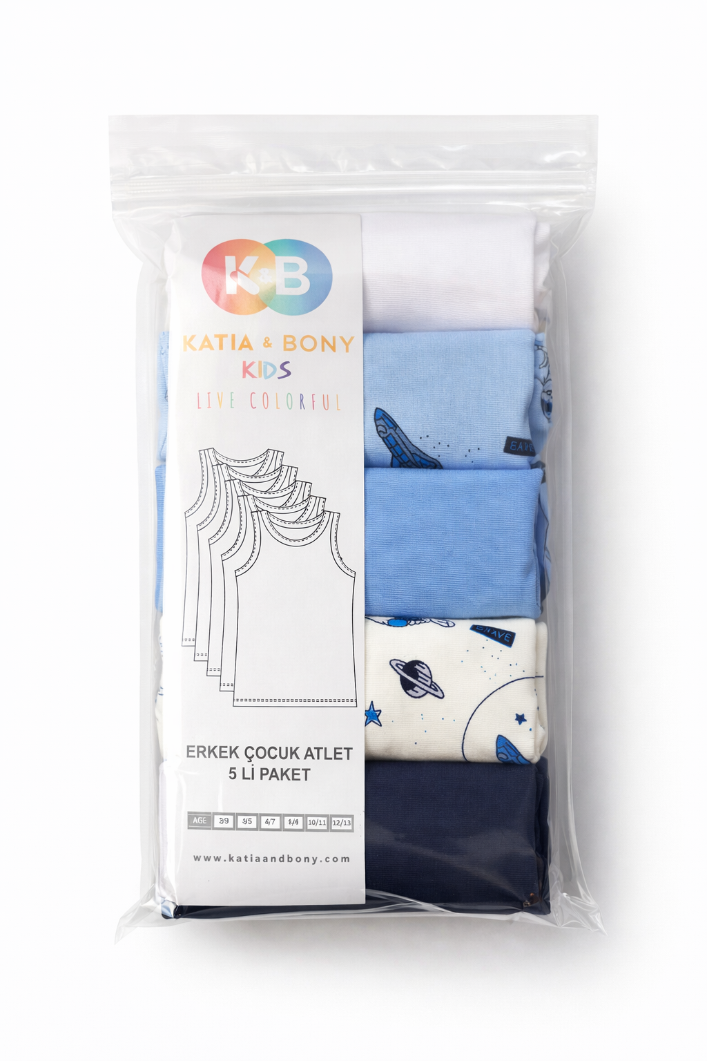 Erkek Çocuk Uzay Desenli 5'li Atlet