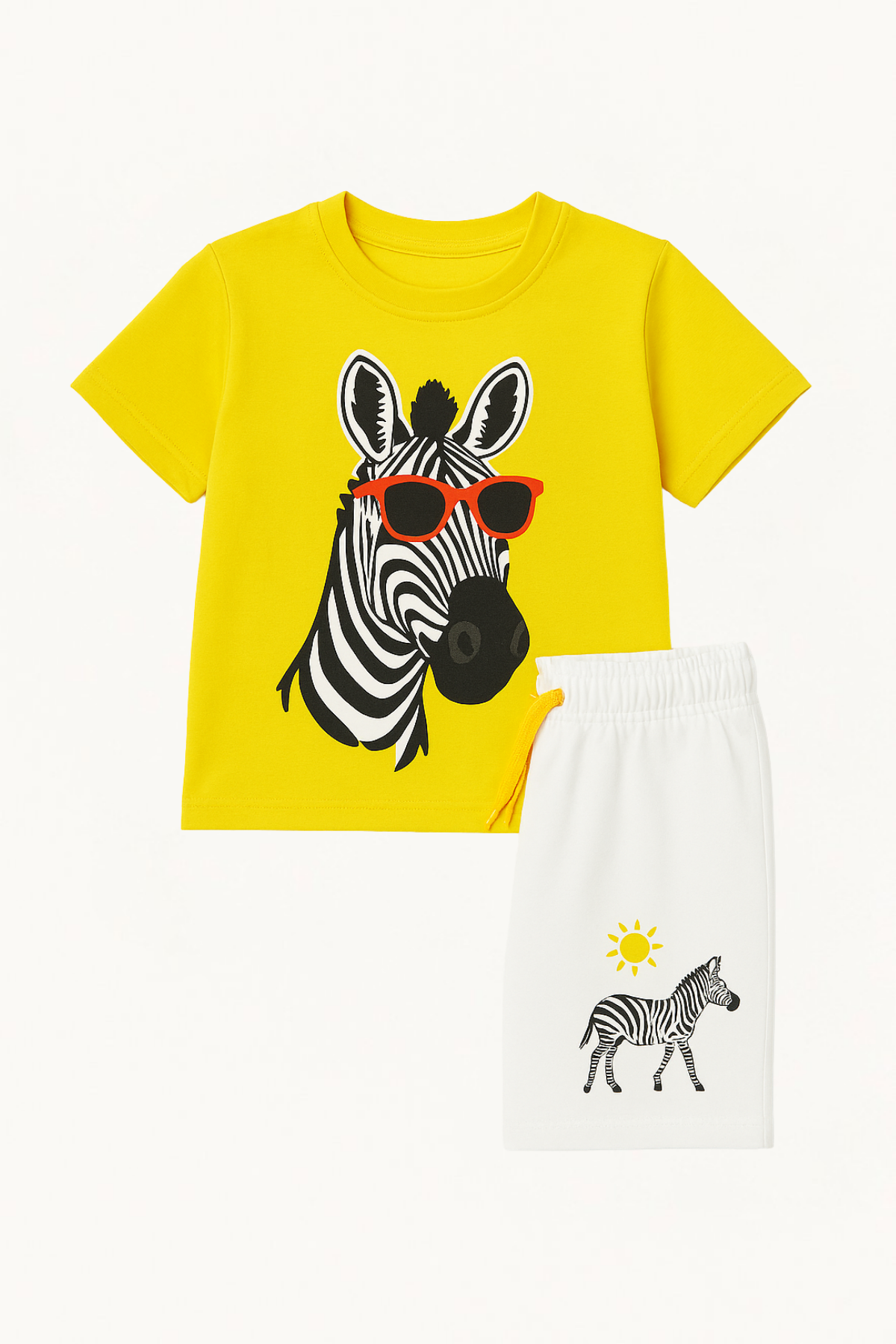 Erkek Çocuk Zebra Desenli Şortlu Pijama Takımı Sarı