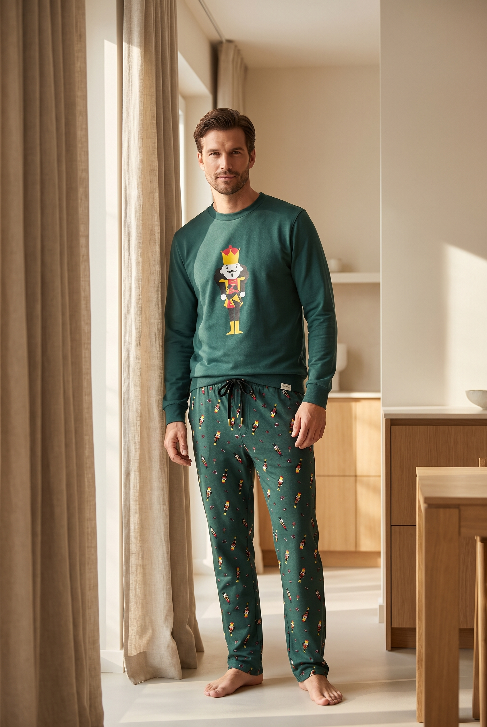 Erkek Dear Santa Kurşun Asker Desenli Pijama Takımı Yeşil