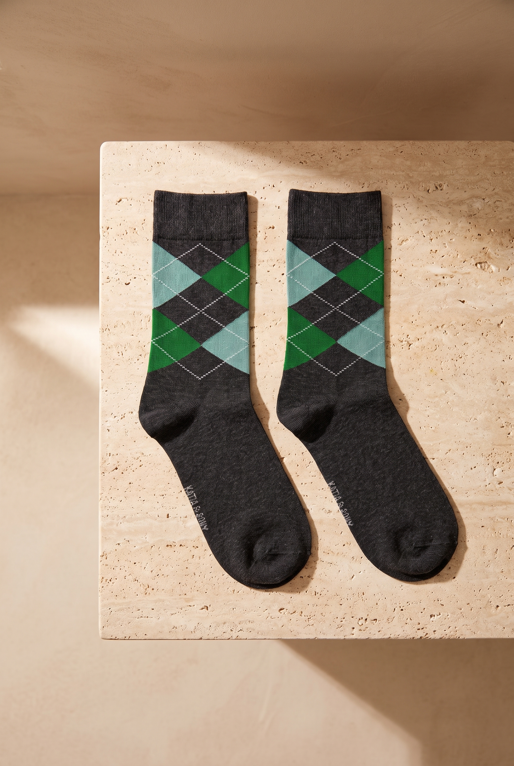 Men's Checkered Pattern Sock Gray Melange - Green