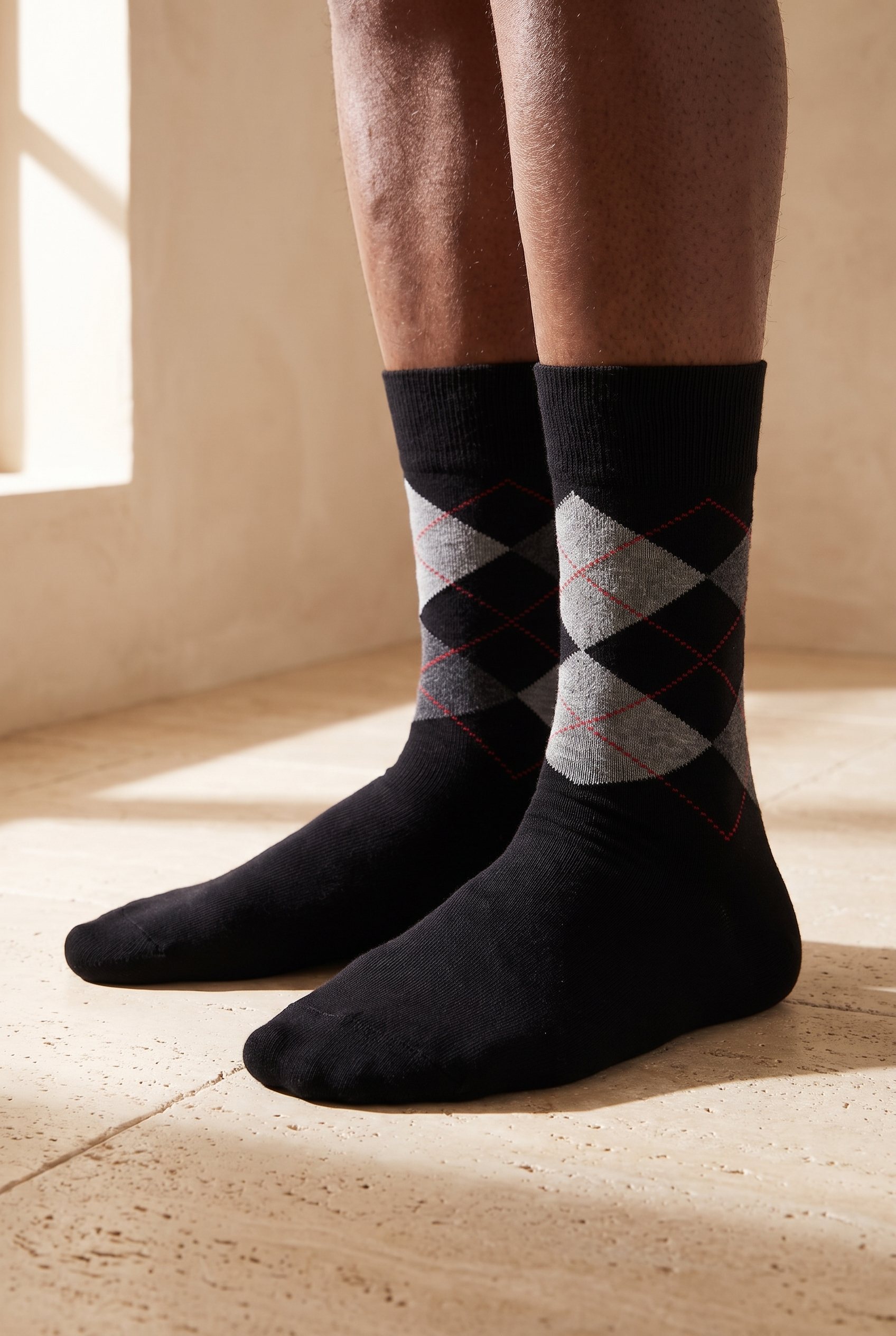Men's Checked Pattern Sock Black
