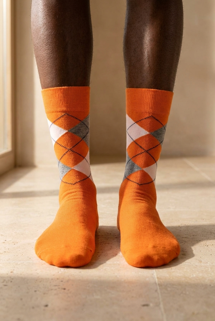 Men's Checkered Pattern Sock Orange