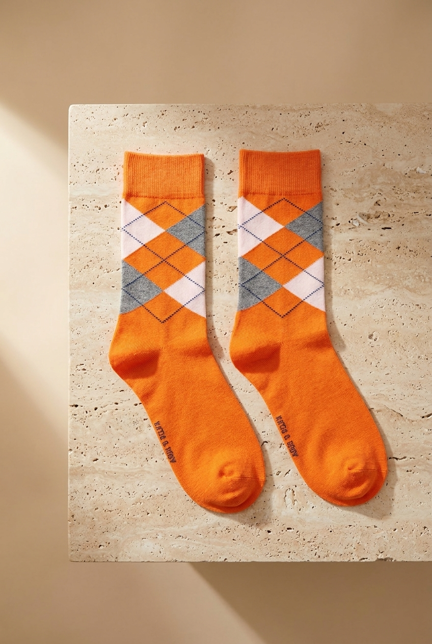 Men's Checkered Pattern Sock Orange