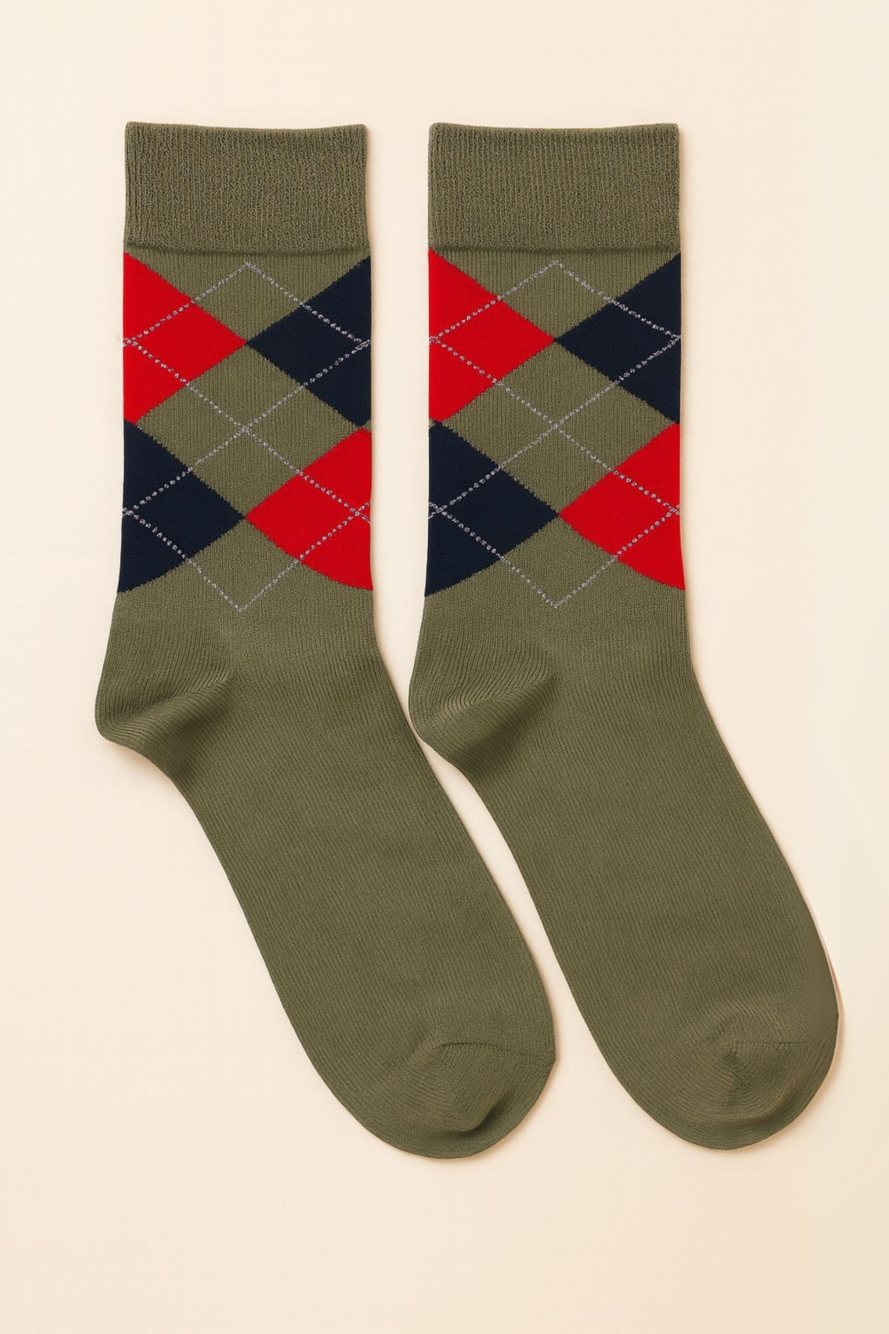 Erkek Ekose Desenli Soket Çorap Yeşil-Kırmızı