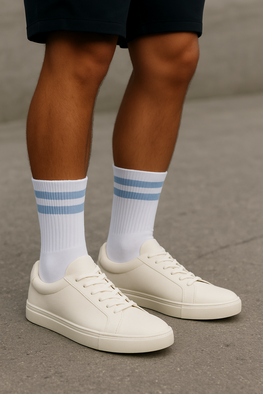 Erkek Havlu Taban Çizgili Kısa Konç Soket Çorap Beyaz/Mavi