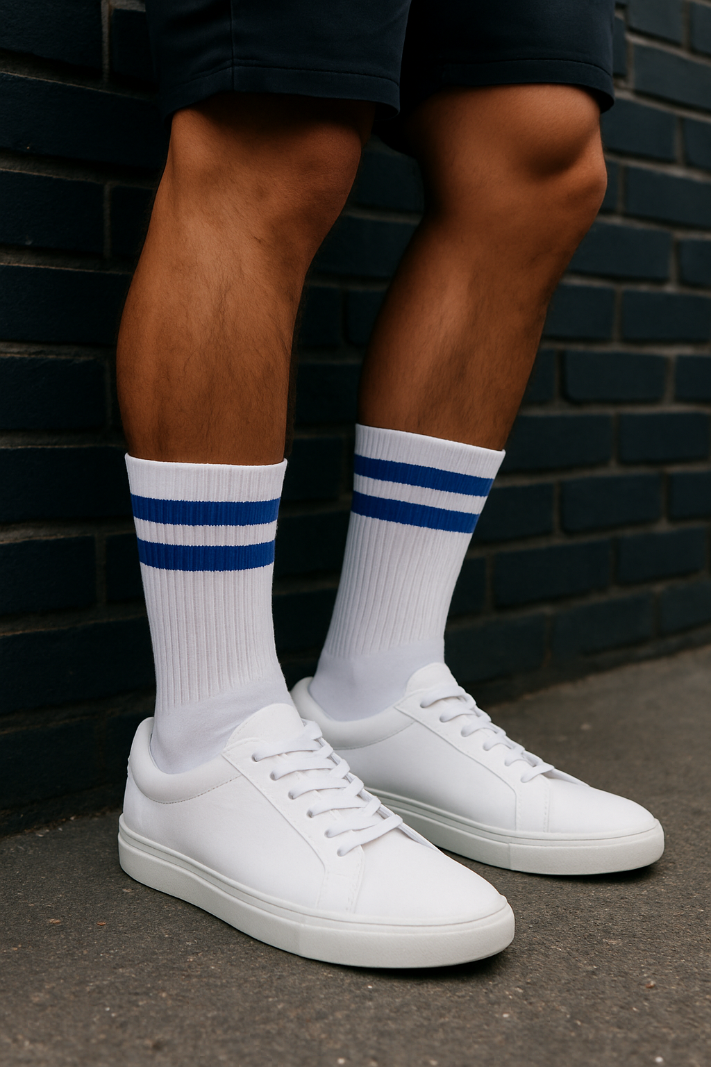 Havlu Taban Çizgili Erkek Soket Çorap Lacivert/Beyaz