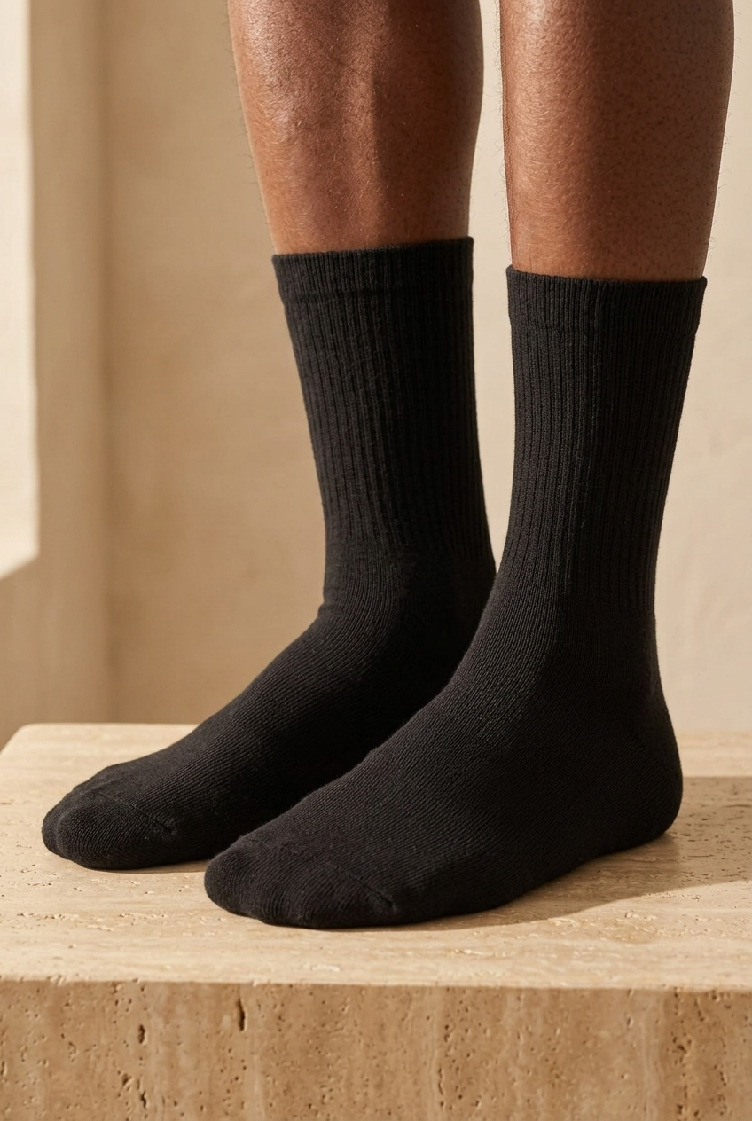 Men's Towel Sole Long Heel Basic Socket Socks Black