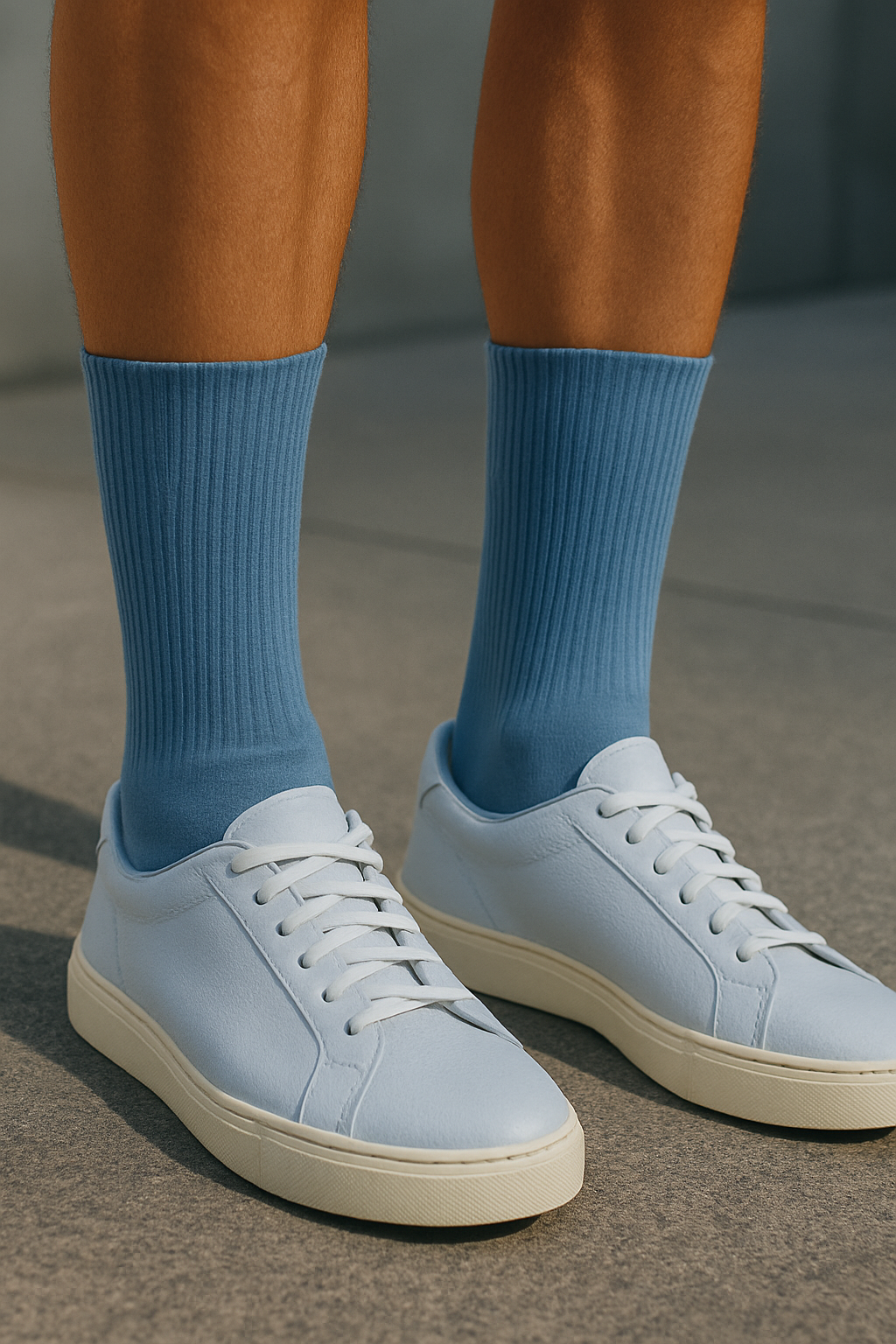 Men's Towel Sole Long Cuff Basic Sock Blue