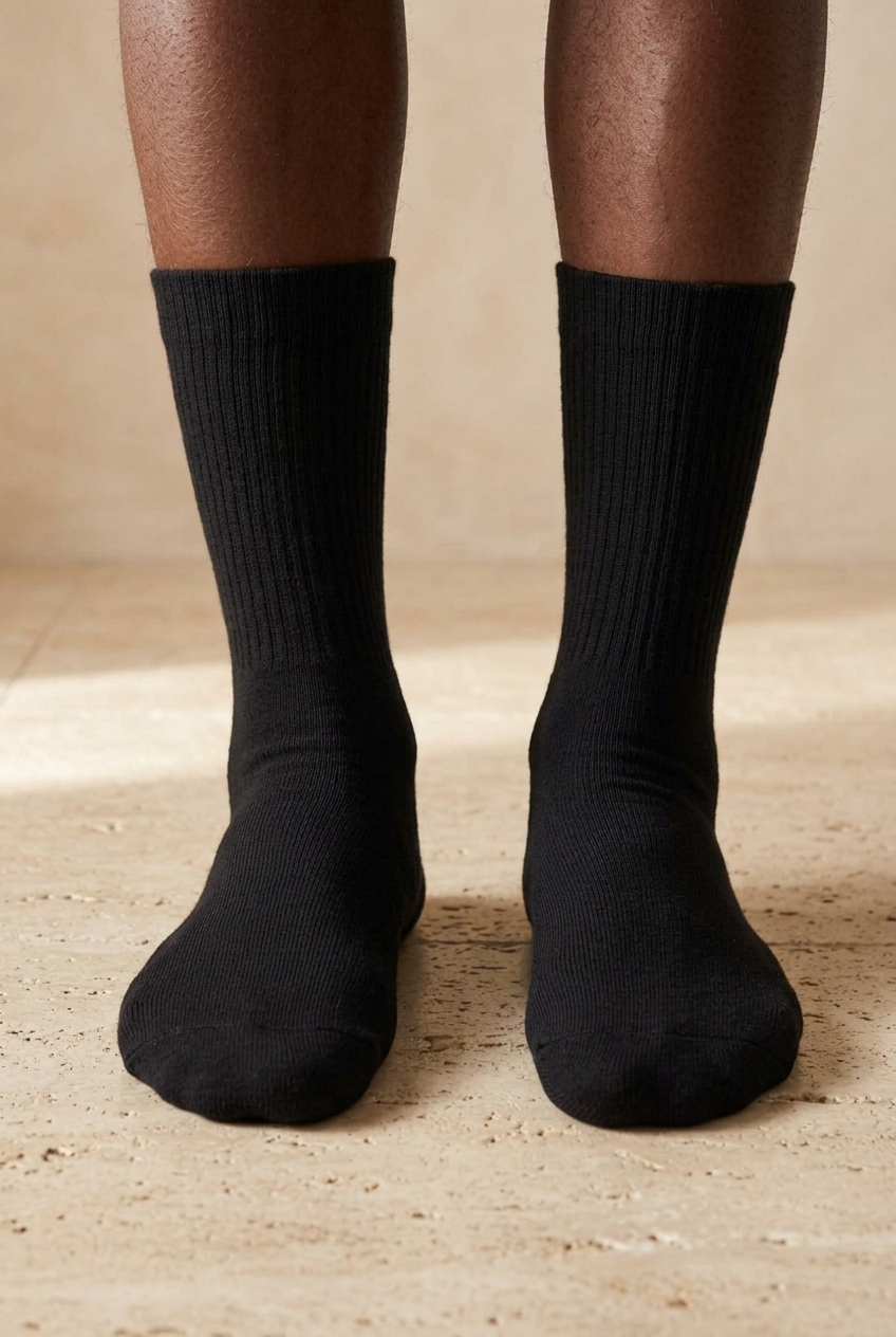 Men's Towel Sole Long Heel Basic Socket Socks Black