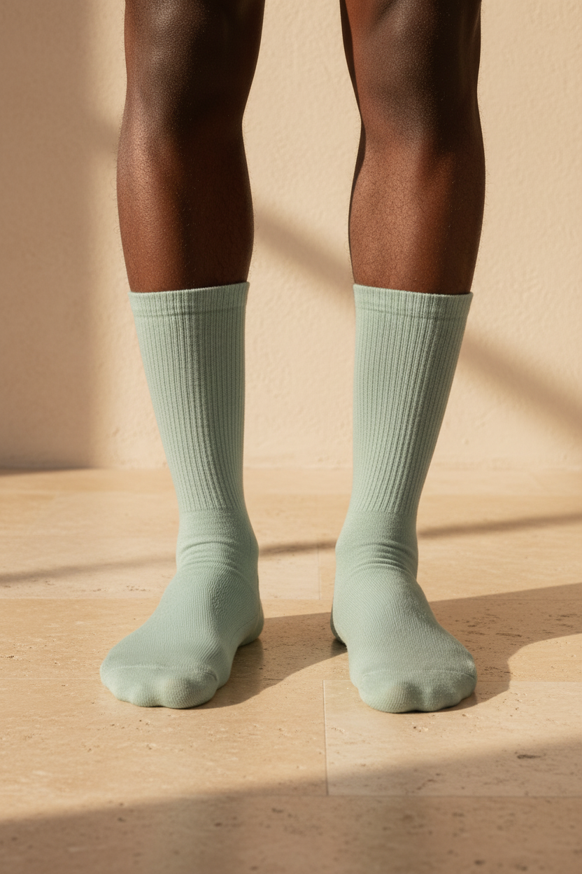 Men's Towel Sole Long Sole Basic Socket Socks Green