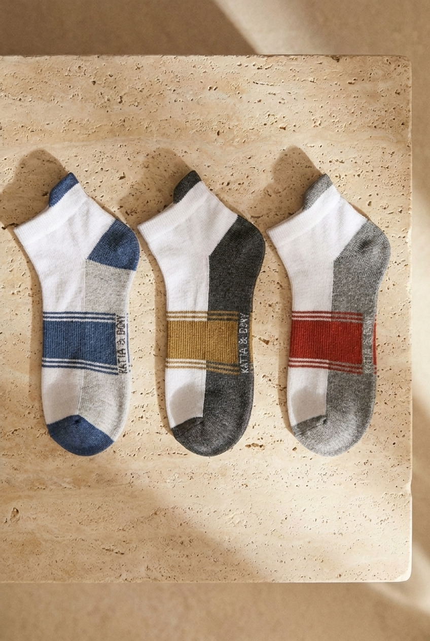 Men's Thick Striped Patterned 3-Piece Booties Socks
