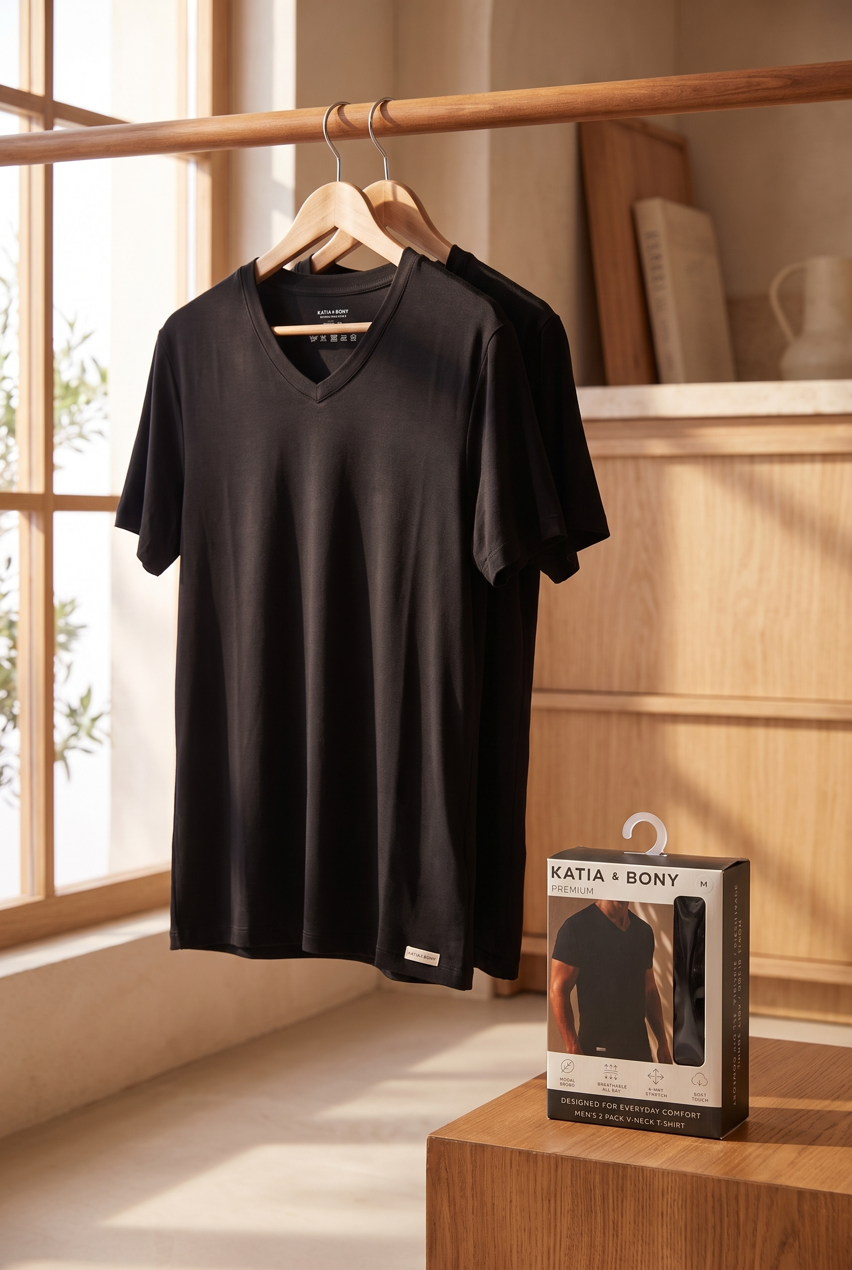 22603M4005 2PCK BASIC KUTULU MODAL V YAKA ERKEK TSHIRT SİYAH