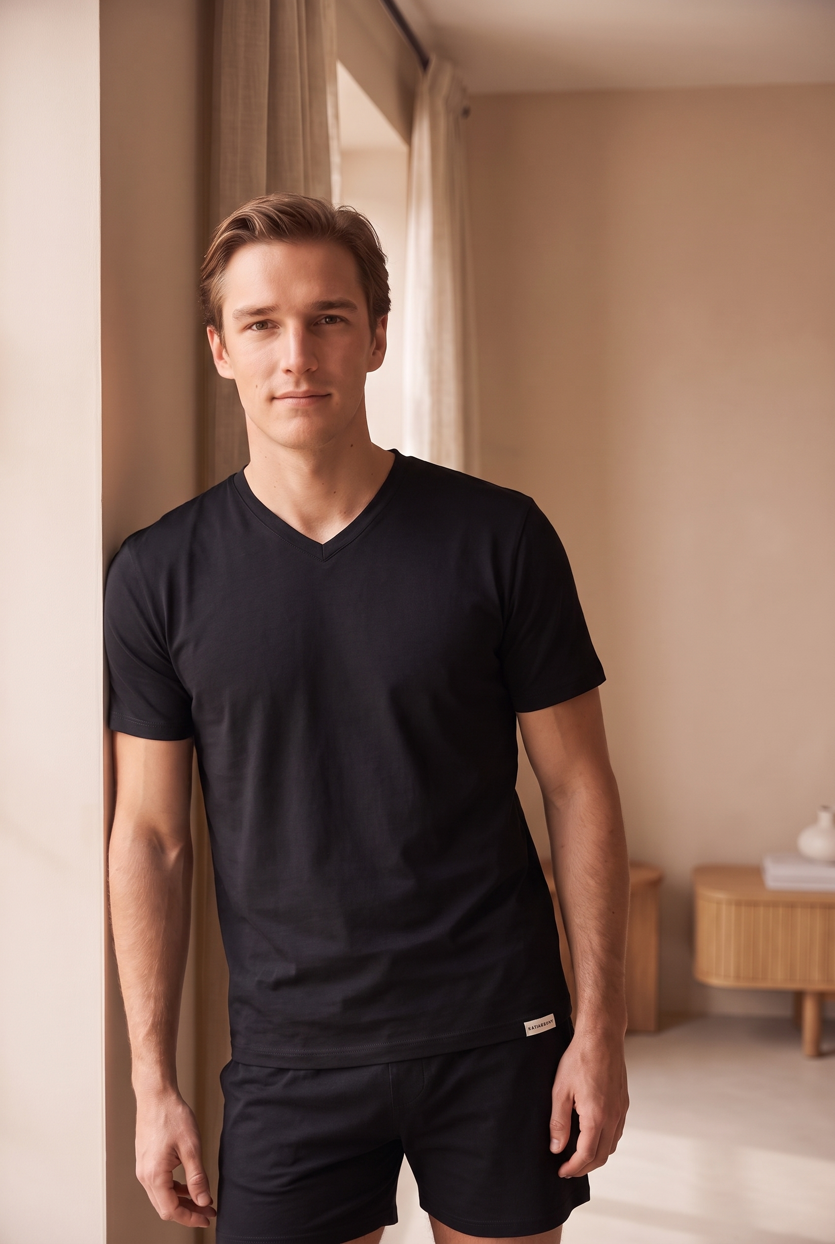 22603M4005 2PCK BASIC KUTULU MODAL V YAKA ERKEK TSHIRT SİYAH