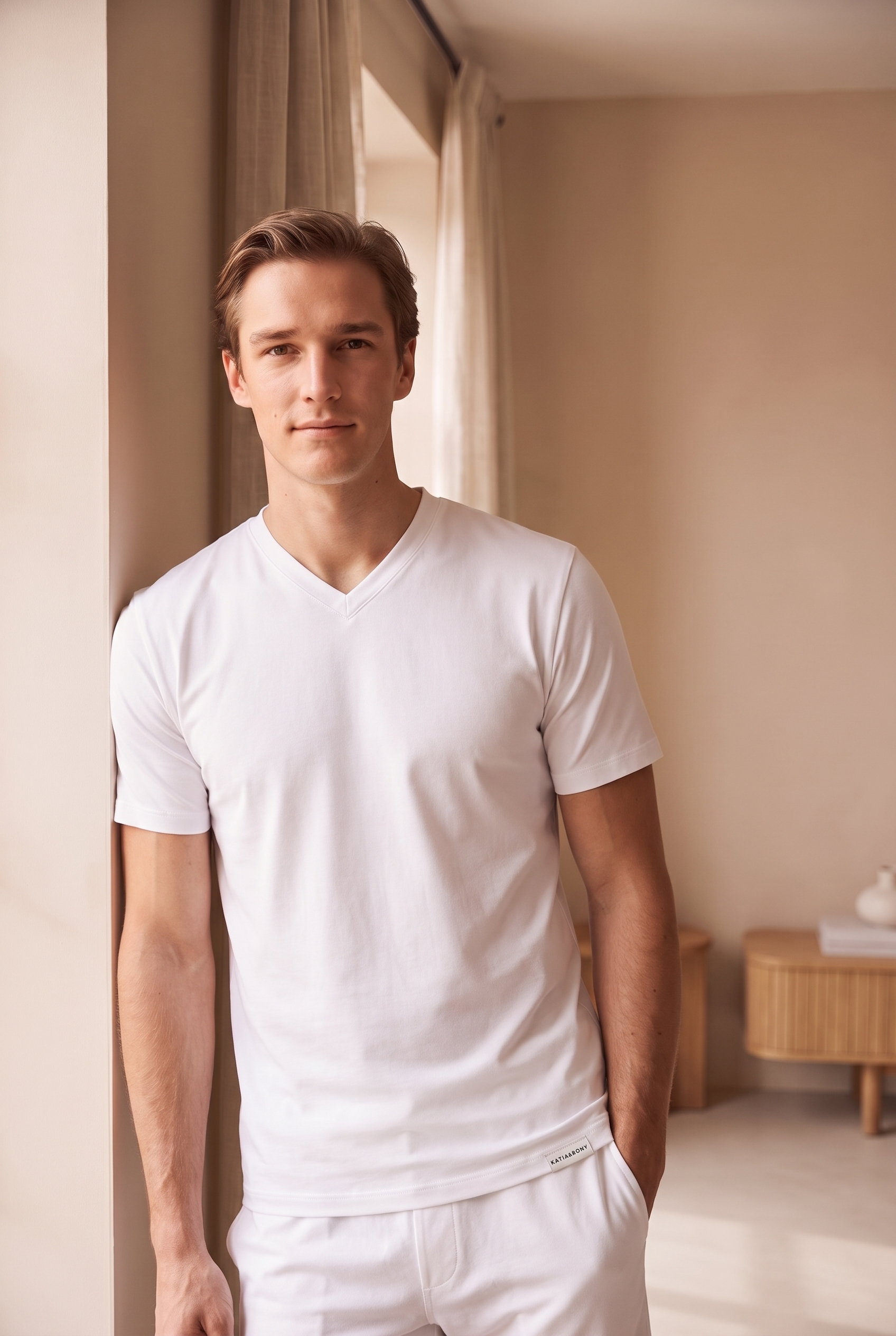 22603M4005 2PCK BASIC KUTULU MODAL V YAKA ERKEK TSHIRT WHITE
