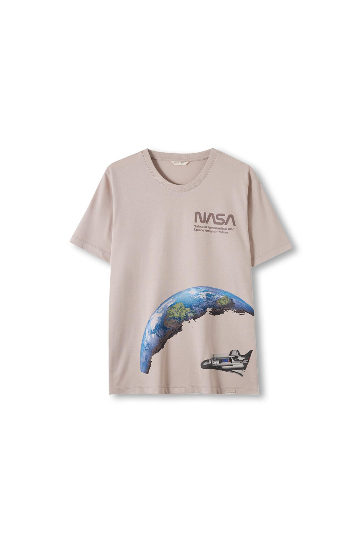 Erkek Nasa Baskılı Bej Rengi Eşofmanlı Pijama Takımı