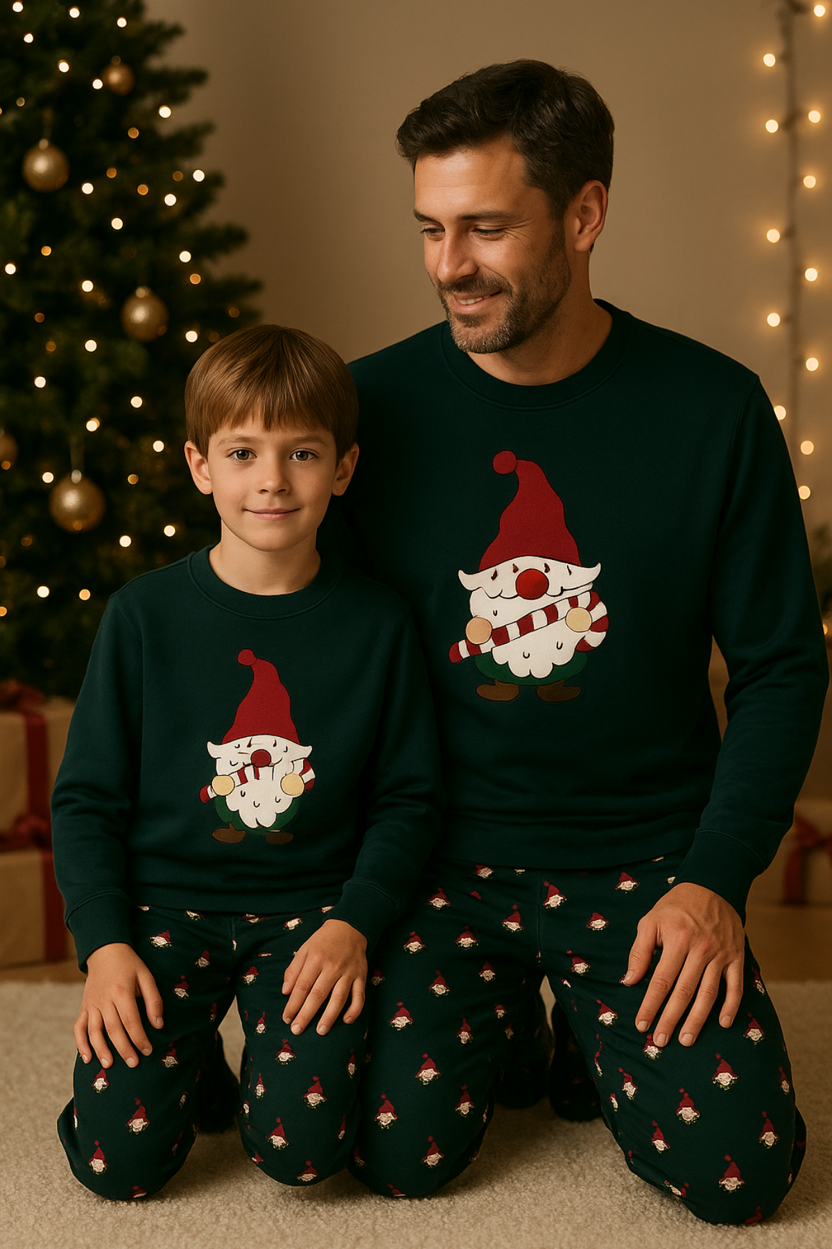 Erkek Santa Claus Yılbaşı Temalı Sweatshirt Pijama Üstü Yeşil