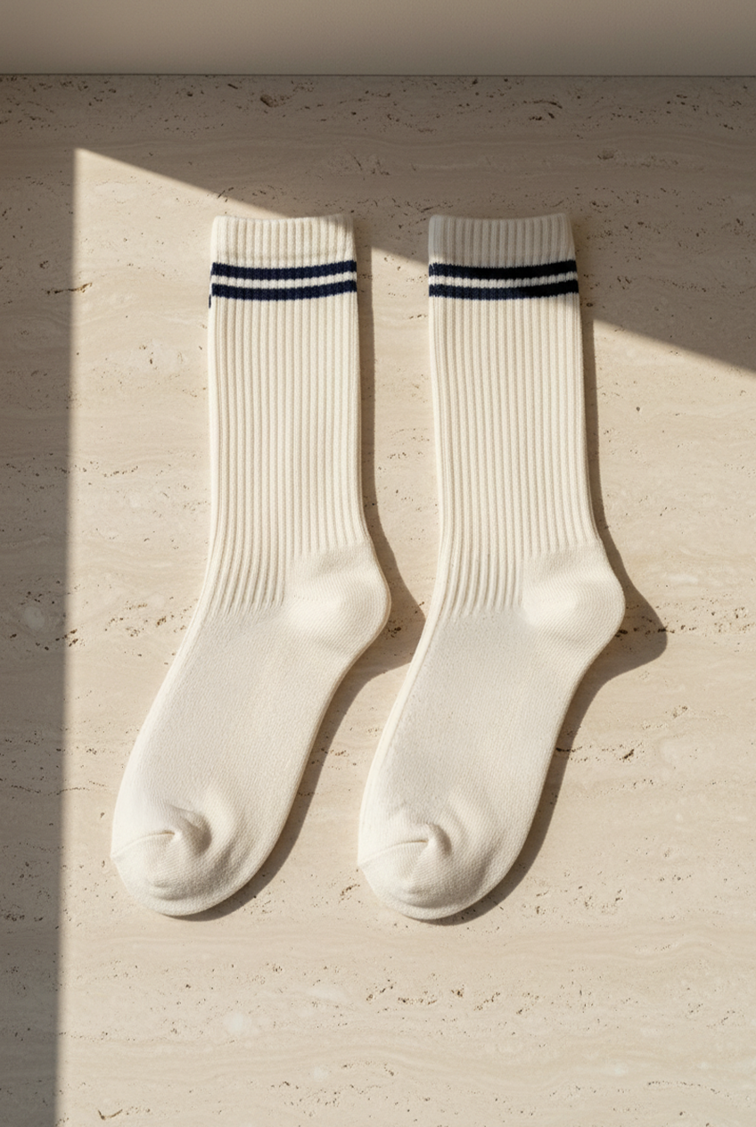 Men's Striped Socks Ecru