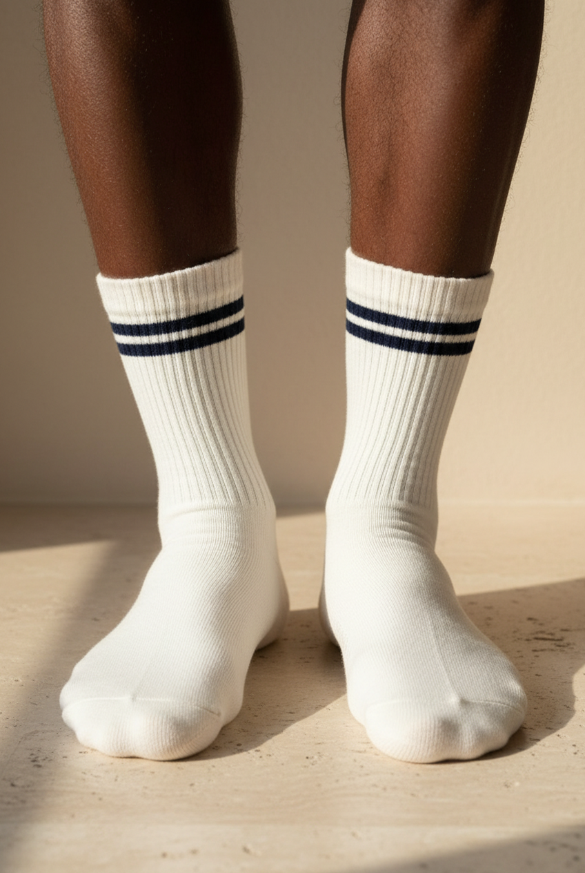 Men's Striped Socks Ecru