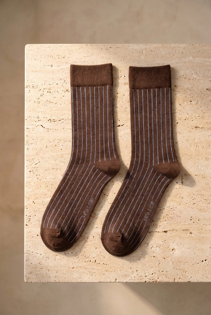 Erkek Şeritli Soket Çorap Kahverengi