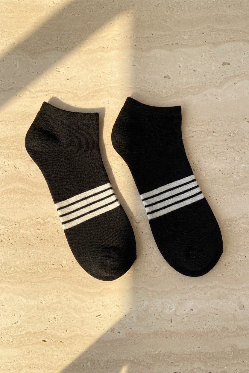 Erkek Şeritli Step Çorap Siyah