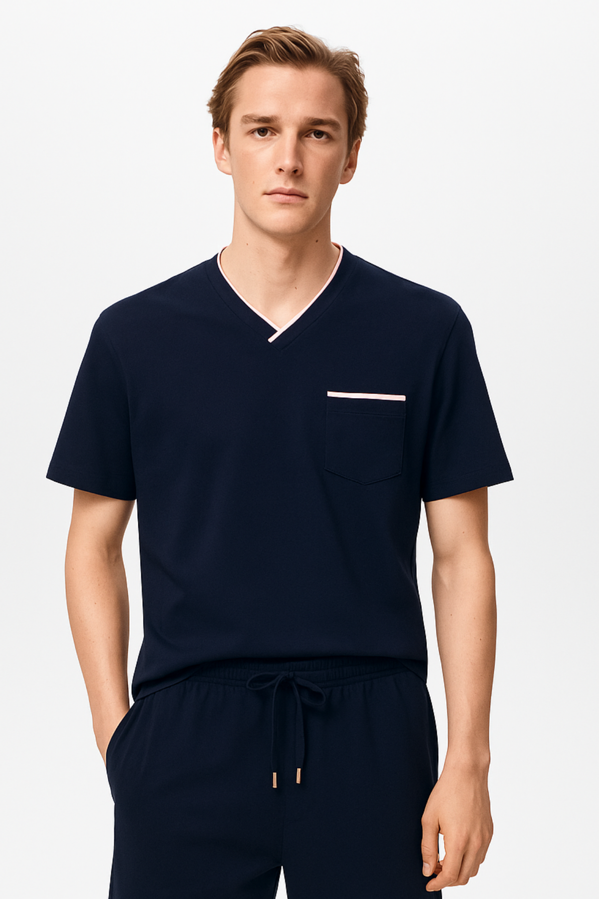 Erkek Silver Cepli Kısa Kollu Pijama Üstü Lacivert