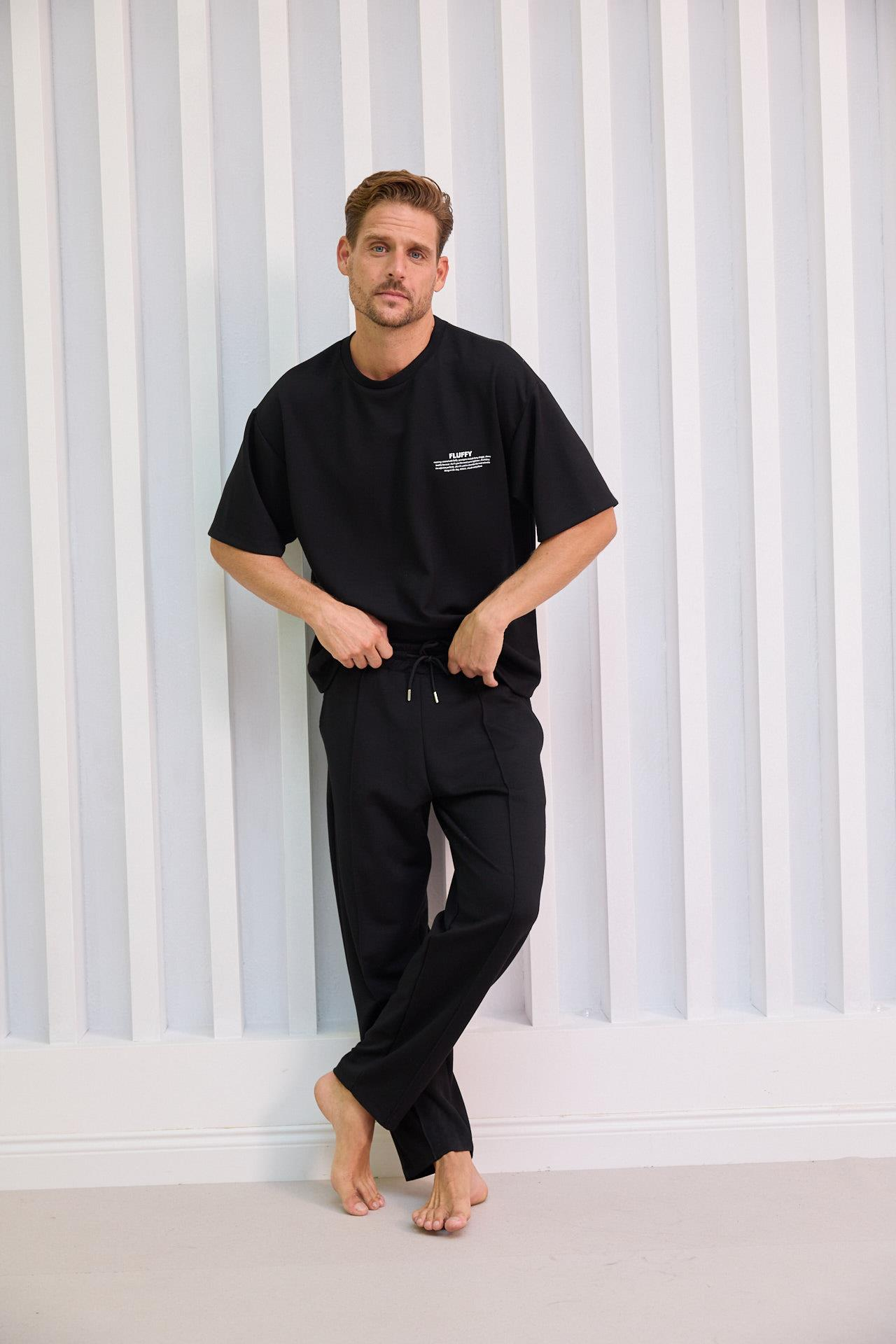 Erkek Siyah Renkli Fluffy Baskılı Oversize Tişört