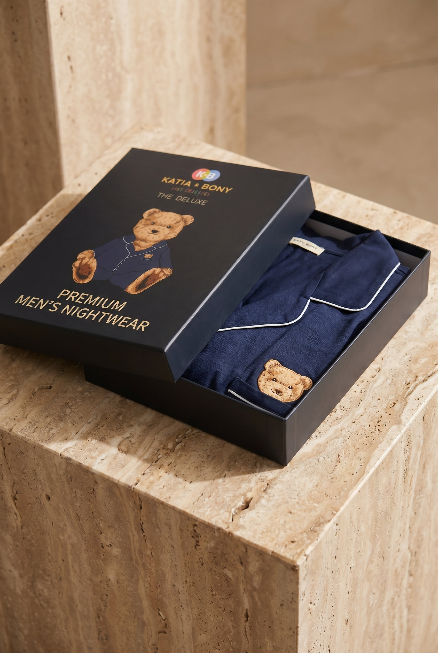 Erkek Teddy Desenli Kutulu Pijama Takımı Lacivert