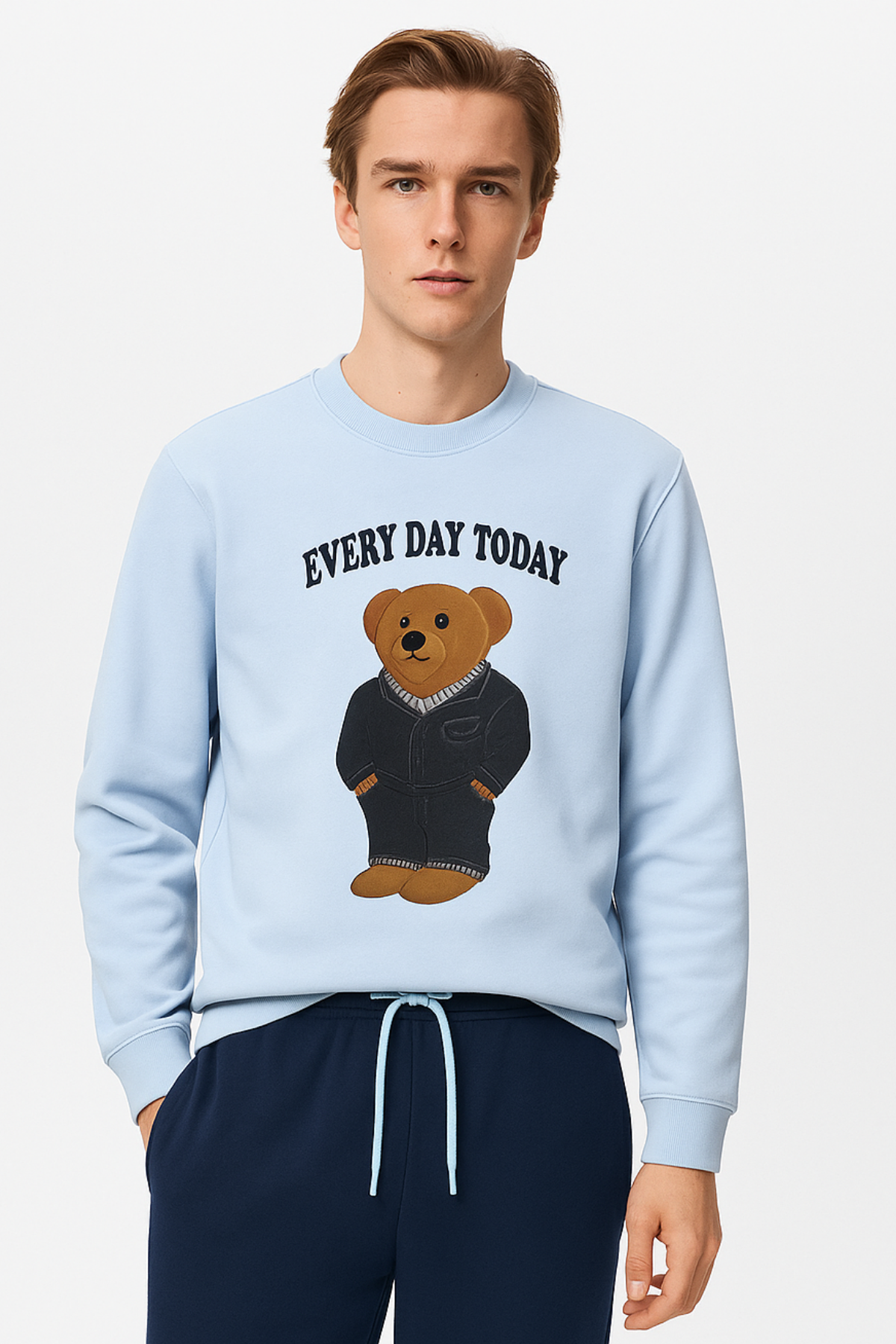 Erkek Teddy Desenli Pijama Üstü Mavi