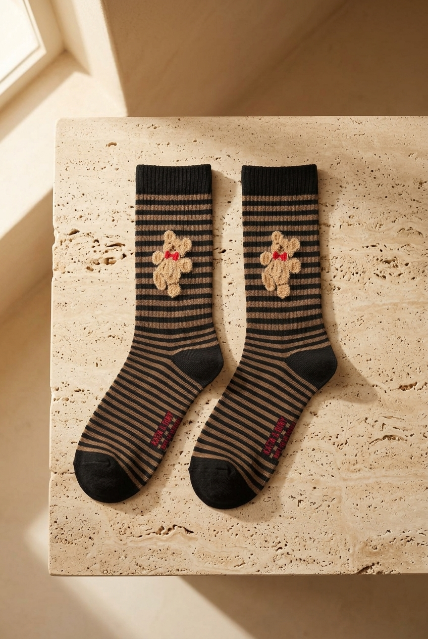 Men's Teddy Patterned Socks Black