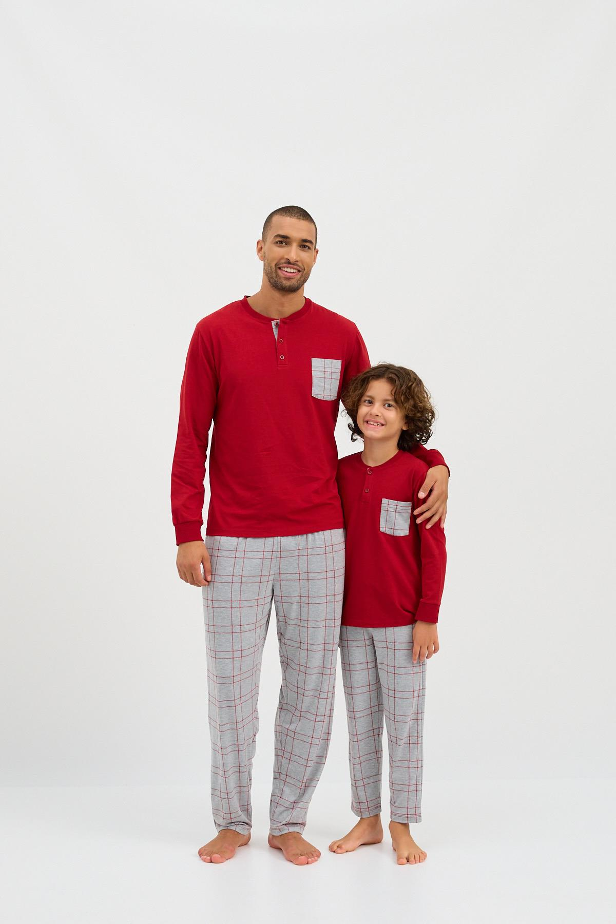 22412M4004 THINK HAPPY ÇİZGİLİ ERKEK PİJAMA TAKIMI BORDO