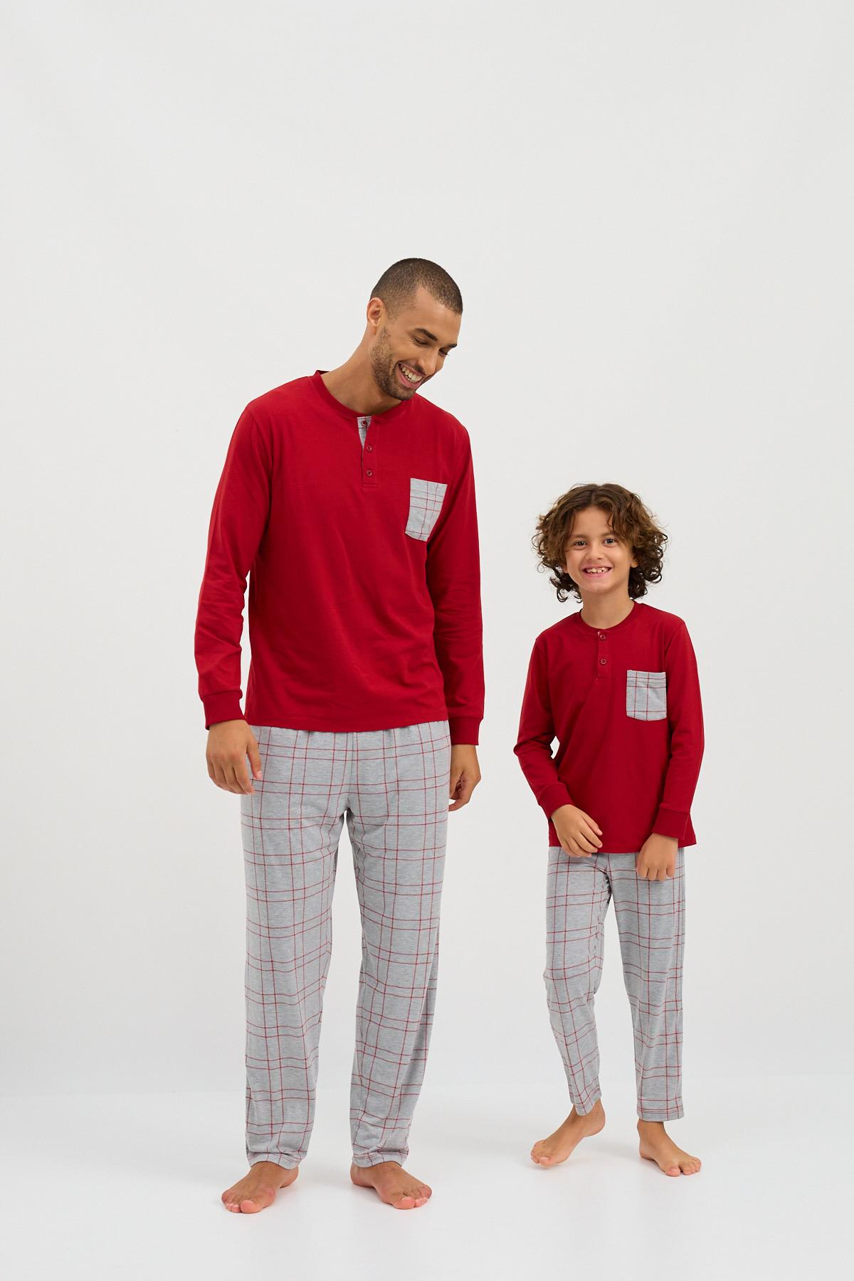 22412M4004 THINK HAPPY ÇİZGİLİ ERKEK PİJAMA TAKIMI BORDO