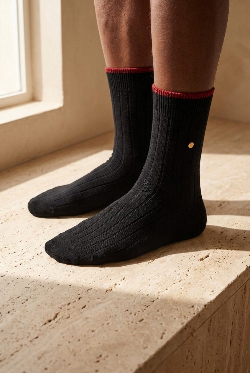 Men's Studded Checkered Socket Socks Black-Maroon