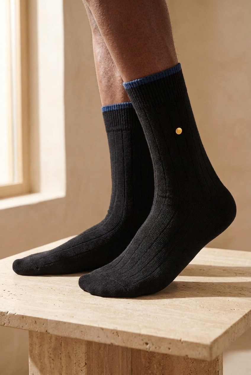 Men's Studded Checkered Sock Black-Navy