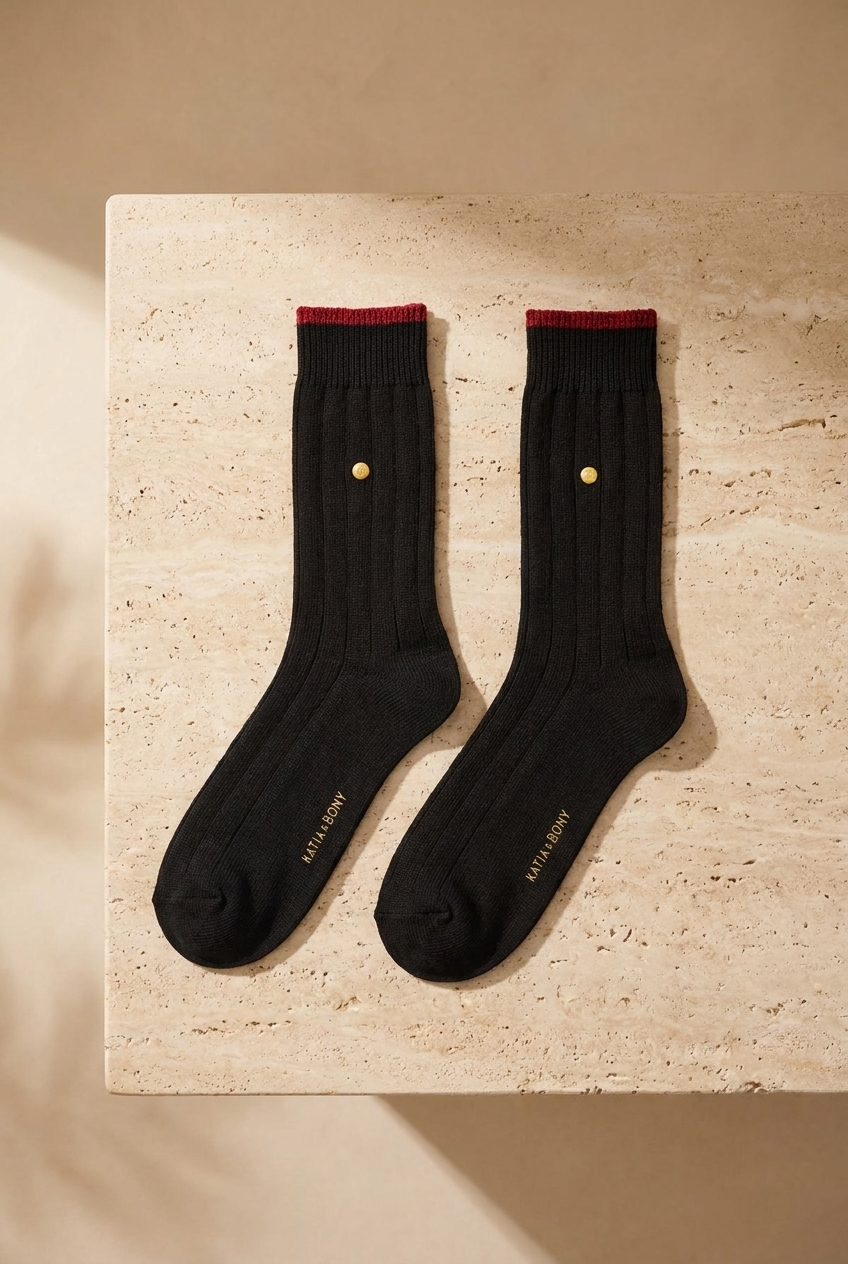 Men's Studded Checkered Socket Socks Black-Maroon