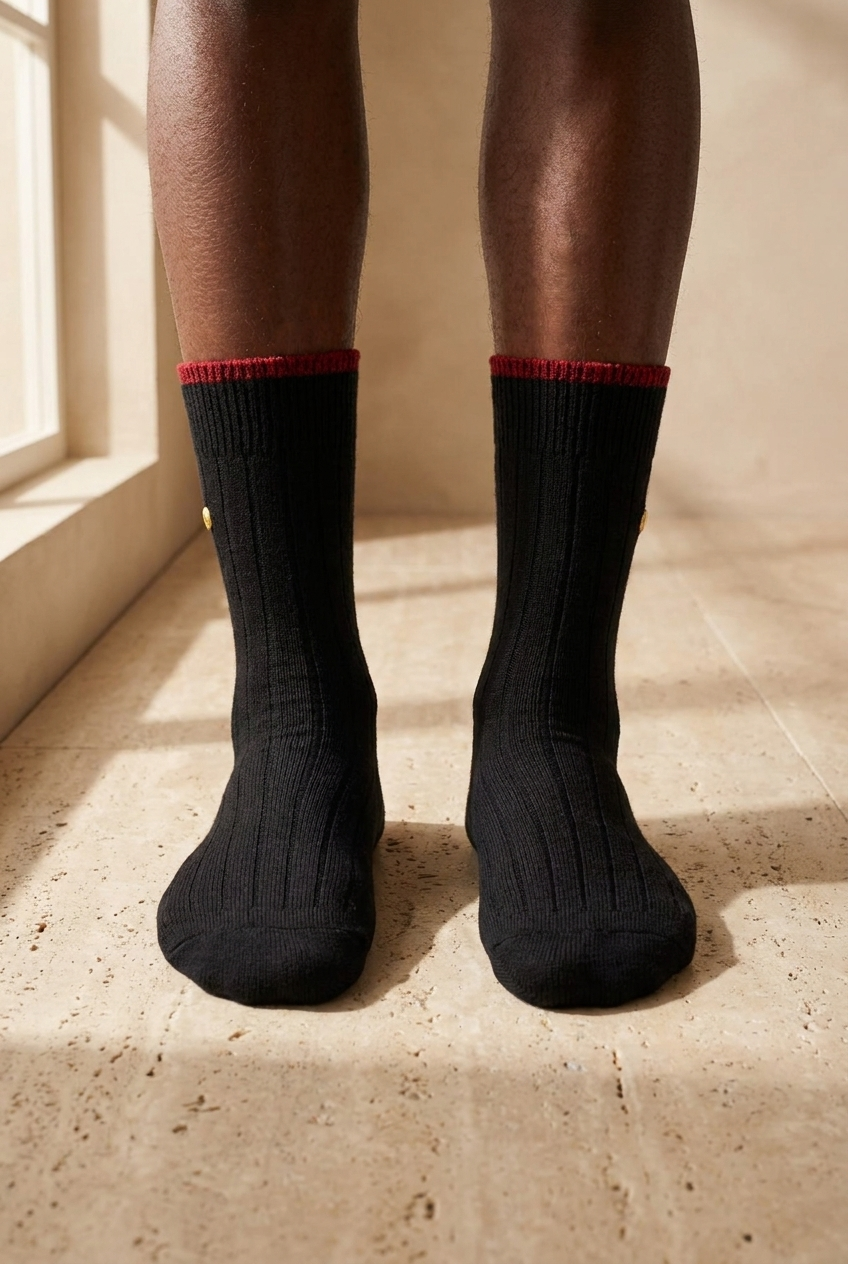 Men's Studded Checkered Socket Socks Black-Maroon