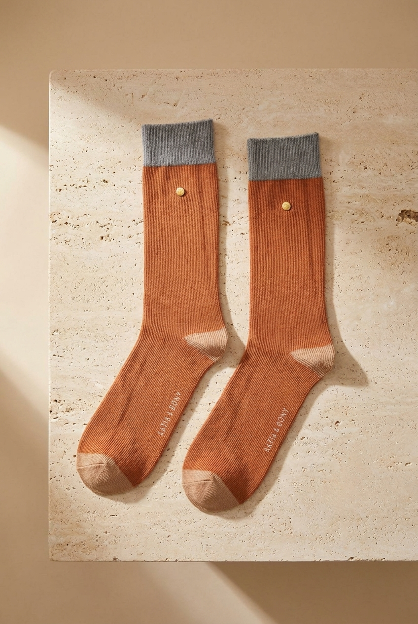 Erkek Zımbalı Yün Soket Çorap Kahverengi