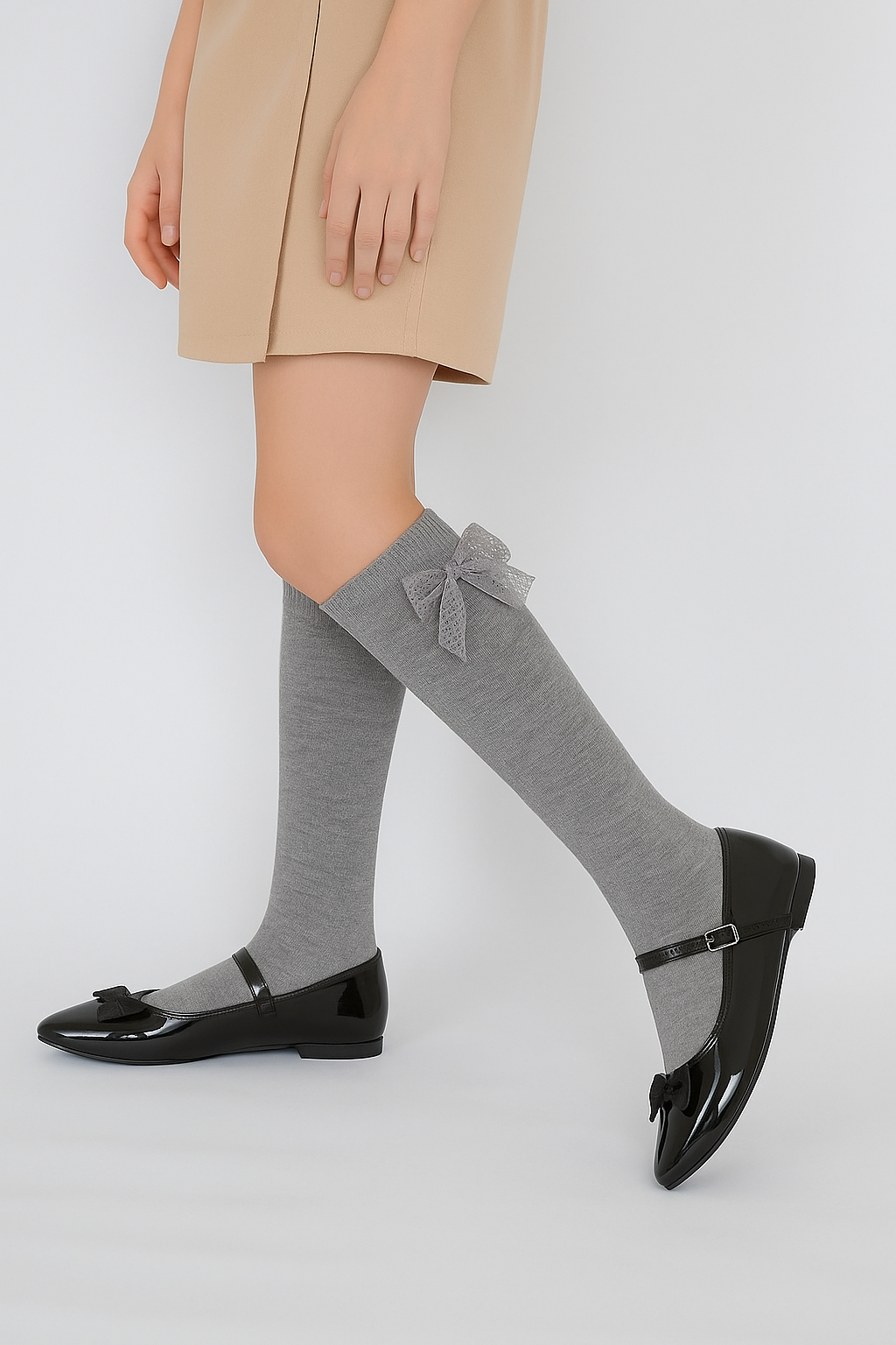 Family Knee-High Ribboned Children Basic Socks Grey-Melange