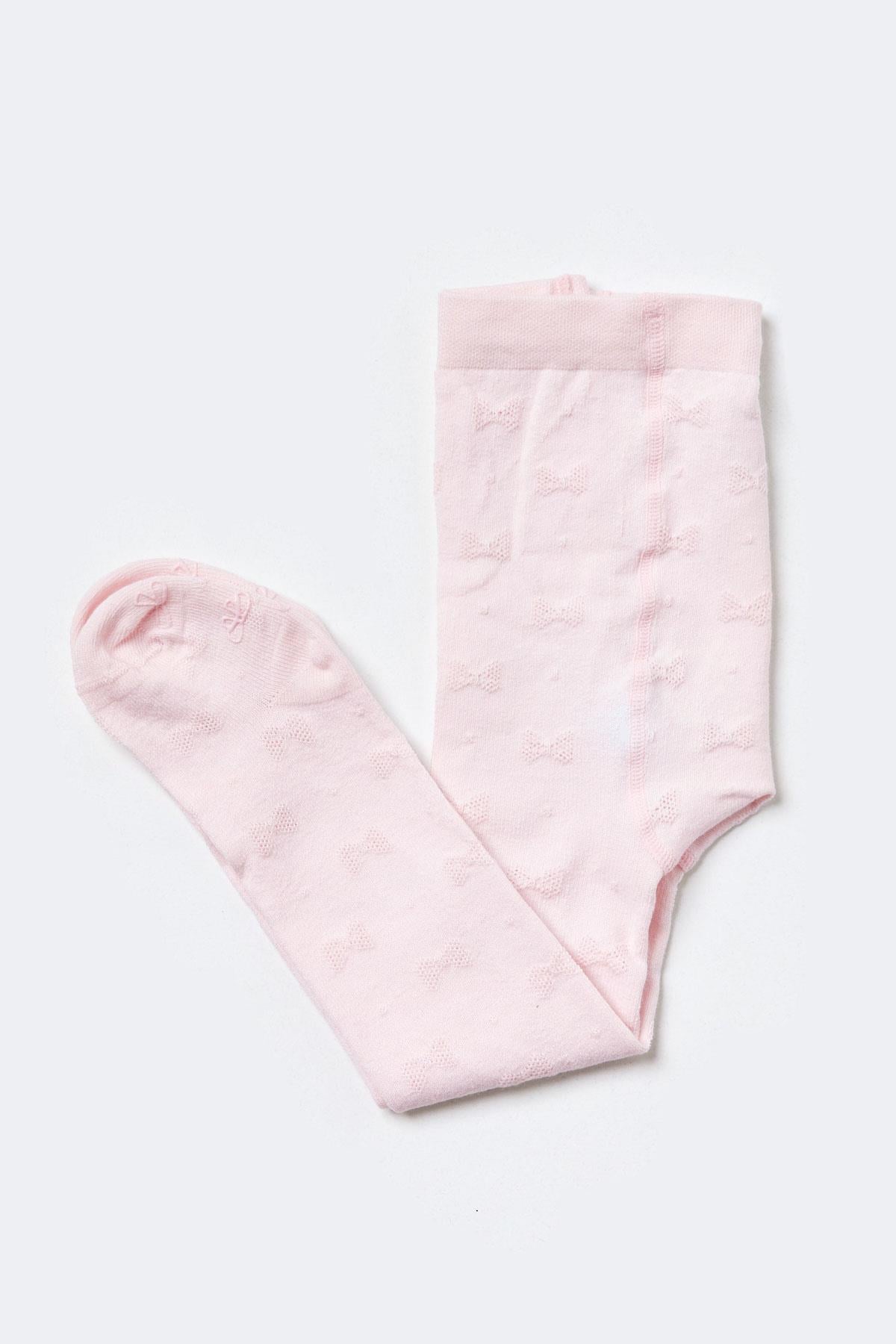Fiyonk Desen Bebek Külotlu Çorap Açık Pembe