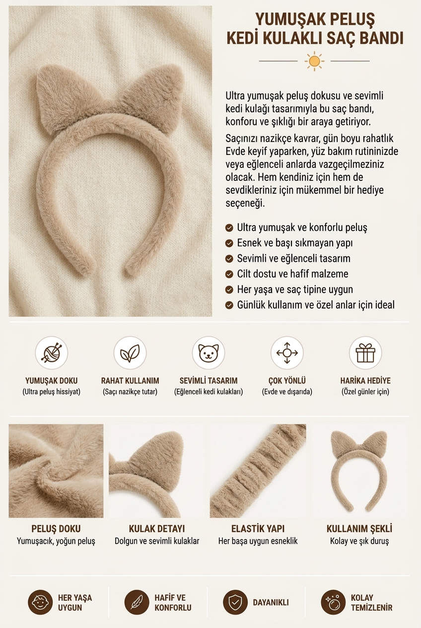 Fiyonklu Peluş Taç Açık Kahve