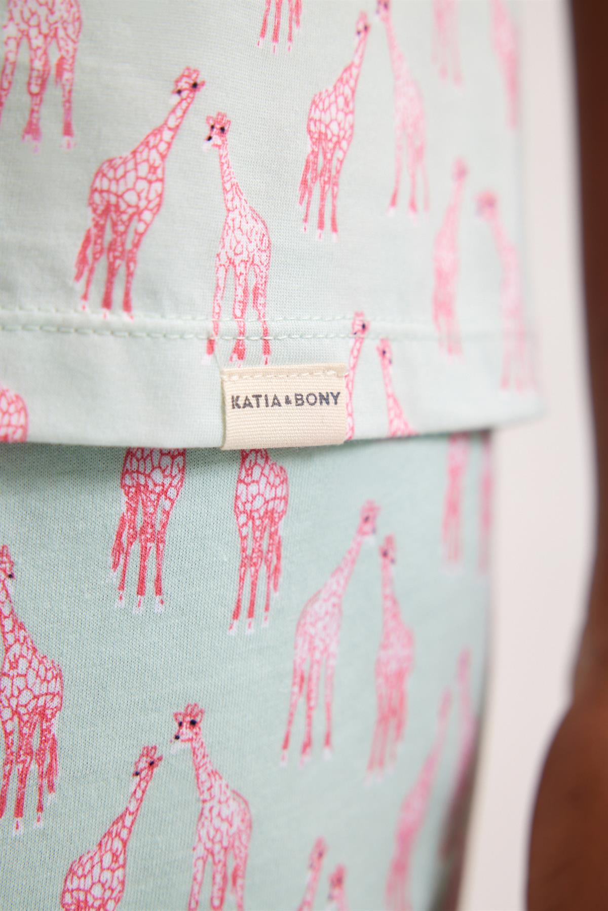 Fun Giraffe Düğmeli Kadın Pijama Üst Yeşil