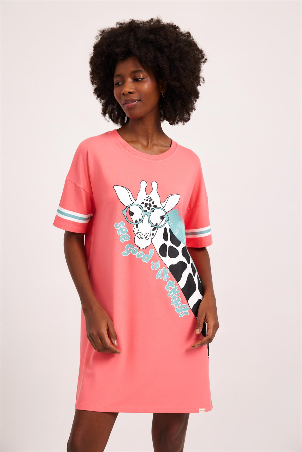 Fun Giraffe Kadın Gecelik Pembe