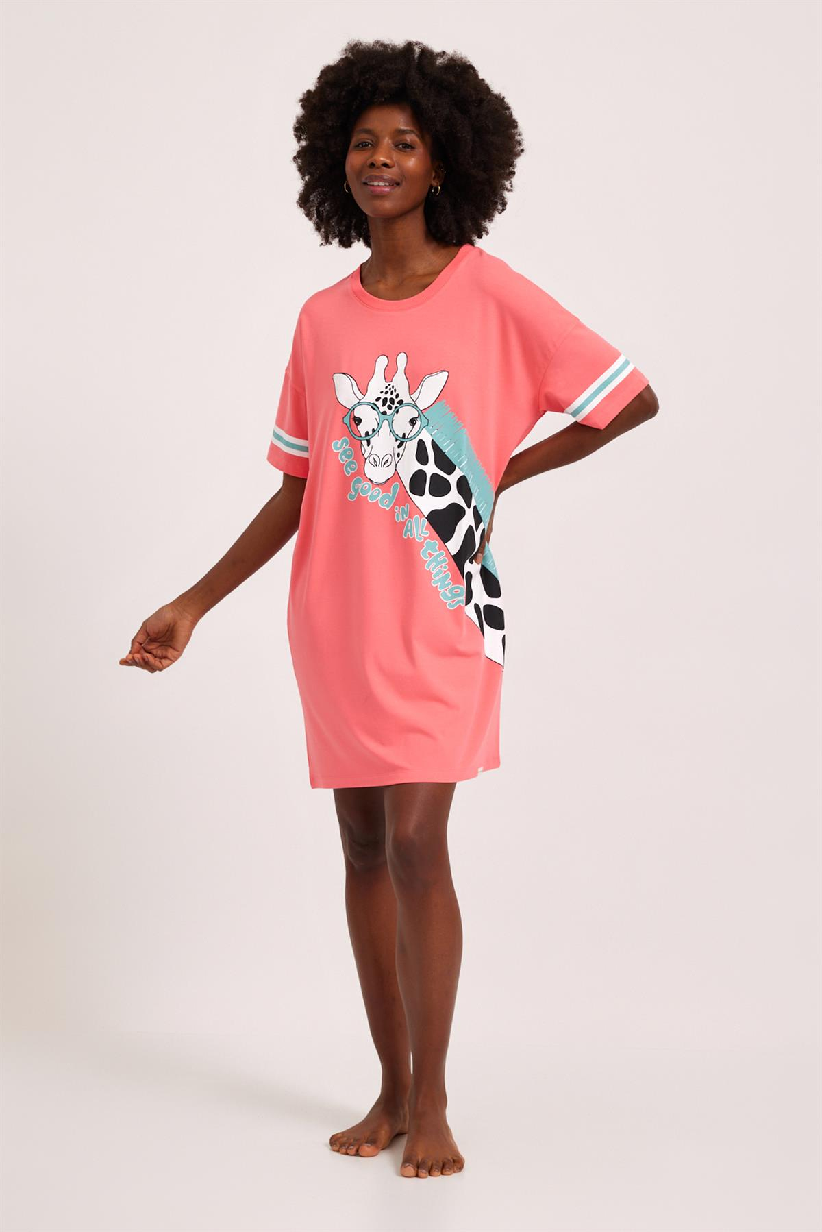 Fun Giraffe Kadın Gecelik Pembe