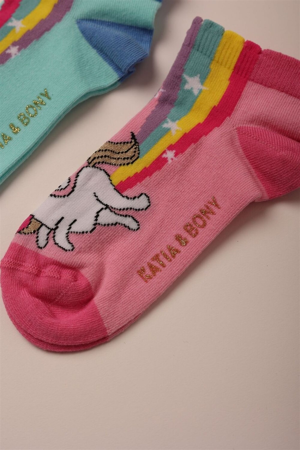 FUNNY UNICORN 2PCK BABY STEP SOCKS-Yeşil/Pembe