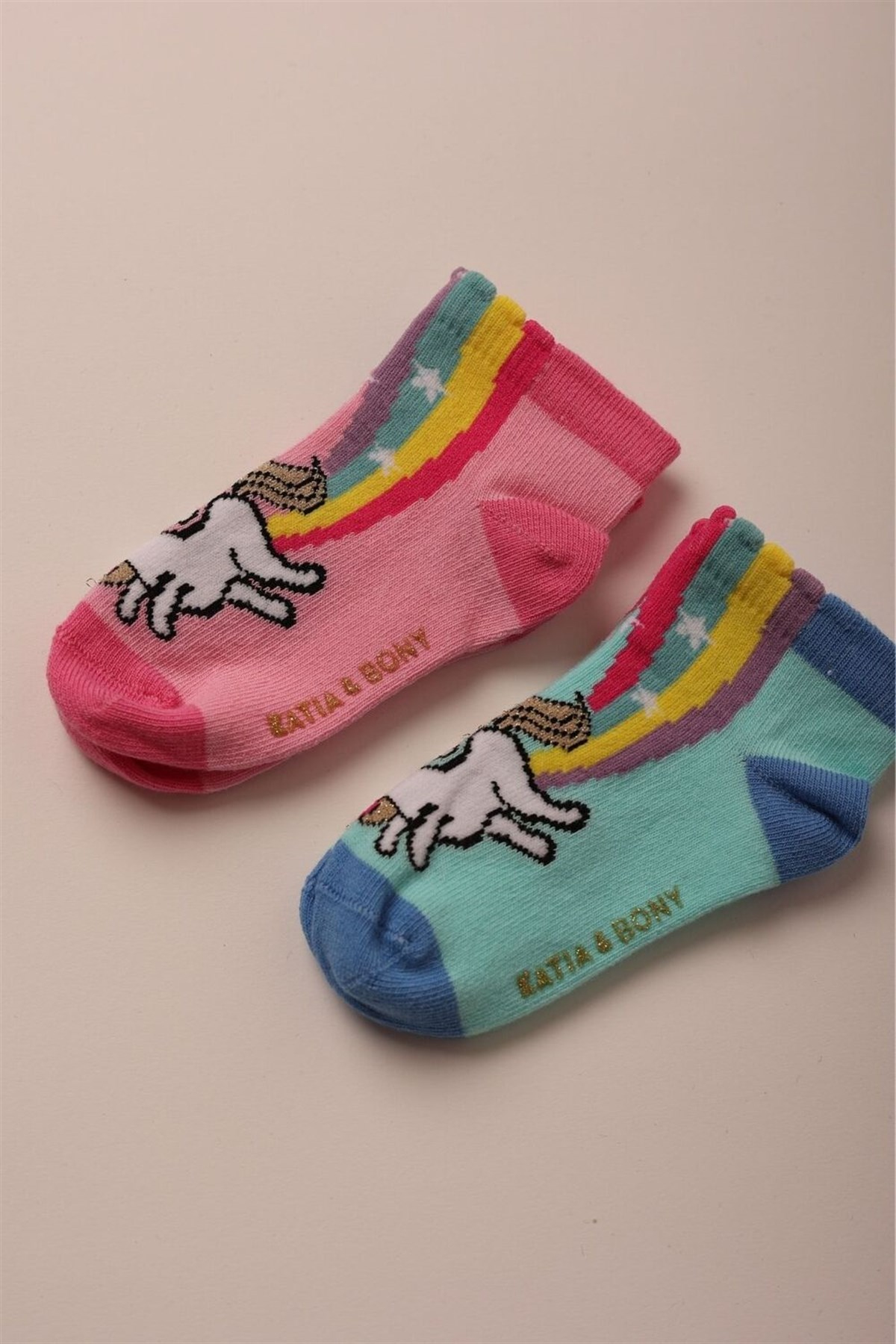 FUNNY UNICORN 2PCK BABY STEP SOCKS-Yeşil/Pembe