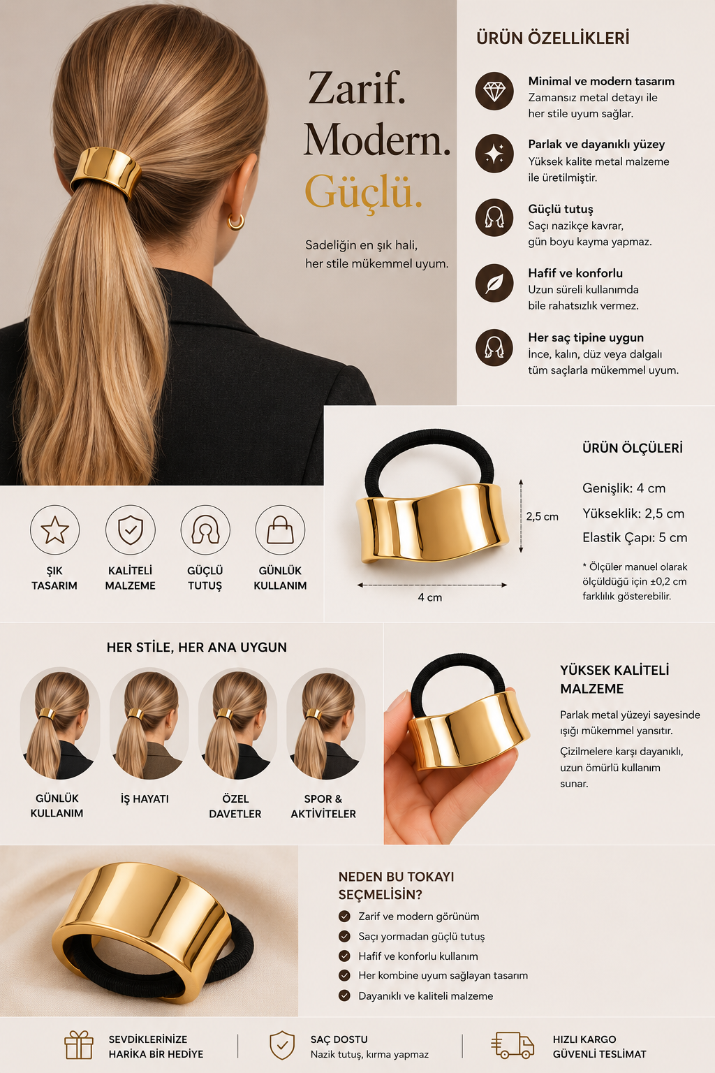 Gold Metal Detaylı Lastik Bağlamalı Toka