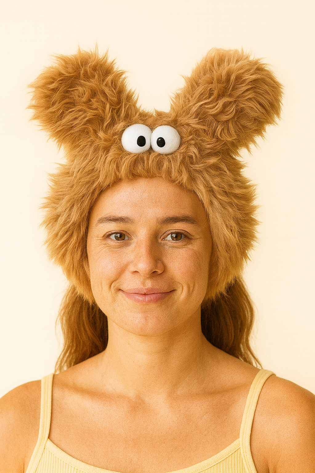 Göz Aksesuarlı Kulaklı Tüylü Saç Bandı Kahverengi