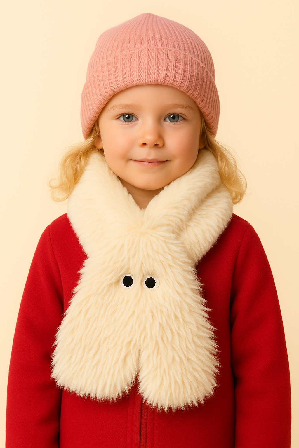 Göz Nakışlı Peluş Atkı Beyaz