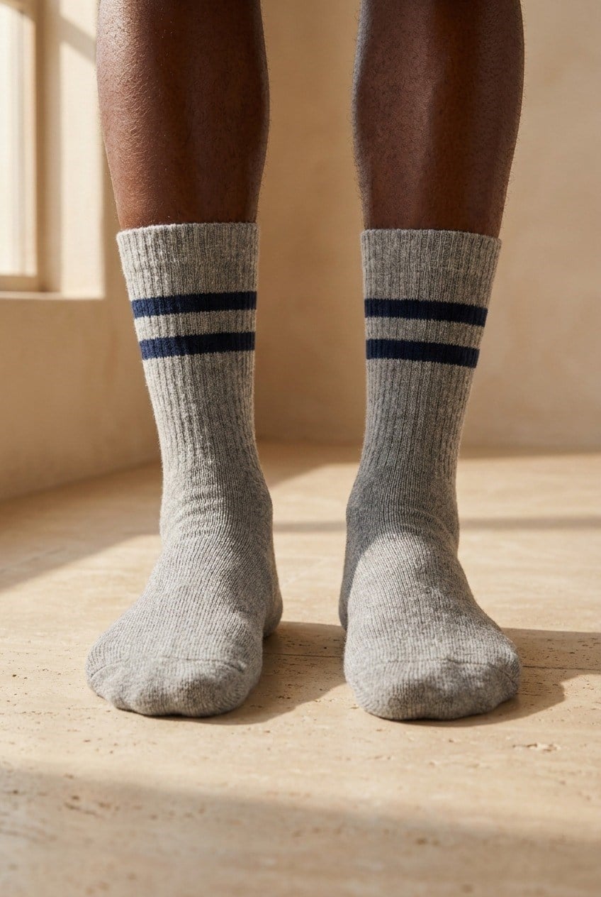 Towel Sole Striped Men's Sock Socks White White / Yellow