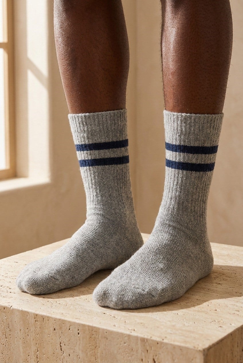 Towel Sole Striped Men's Sock Socks White White / Yellow